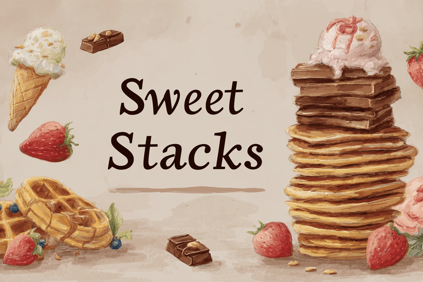 Colorful Sweet Stacks desserts spread on the counter